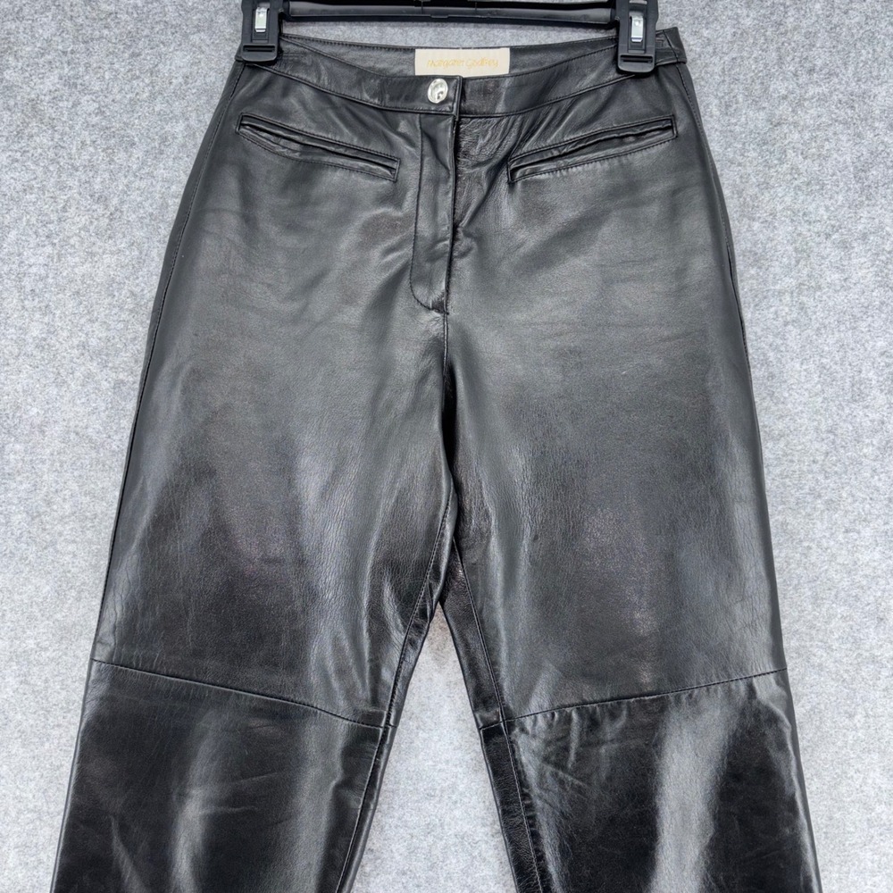 Margaret Godfrey Womens Black Leather Straight Leg Pants High Rise Size 2 L3802